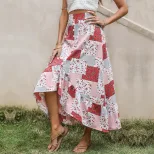 Floral Print Maxi Skirt Loose Fit Asymmetrical Design Comfortable Fabric Casual Wear Summer Styl