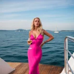 Halter Neck Midi Dress Sexy Design Fuchsia Color Spring Summer Style Perfect for Beach Vacations
