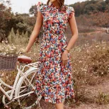 High Waisted Floral Dress Casual Elegant Summer Style Perfect for Vacation Wholesale Available