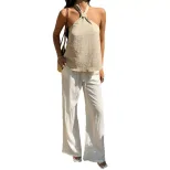 Summer Womens Halter Neck Tank Top French Vintage Style Loose Fit Backless Design Casual Wear Wh