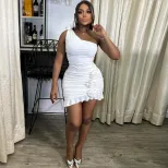 Solid Color Backless Bodycon Dress Trendy Style Asymmetrical Neckline Chic Design Perfect for Pa