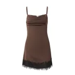 Summer Satin Lace Trim Cami Dress Sexy Backless Design Elegant Evening Wear Wholesale Available