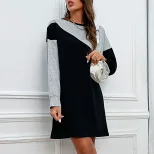 Color Block Long Sleeve Sweatshirt Dress Loose Fit Autumn Style Casual Wear Wholesale Available