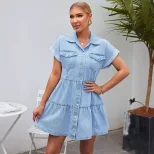 Casual Denim Dress Slim Fit Waist Defining Elegant Style Perfect for Everyday Wear Wholesale Ava