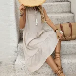 Sleeveless Straight Maxi Dress Solid Color Khaki Casual Beach Vacation low MOQ