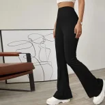 High Waisted Knit Flare Pants Slim Fit Comfortable Lightweight Spring Summer Casual Wear Wholesa