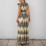 Floral Print Maxi Dress Black and White Ruffled Sleeves Ethnic Vacation Style Wholesale Availabl
