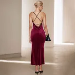 Velvet Midi Dress Elegant Sleeveless Design Perfect for Parties Spring Summer Collection Wholesa