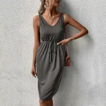 Sleeveless Casual Dress Solid Color Summer Style Comfortable Fit Perfect for Everyday Wear Whole