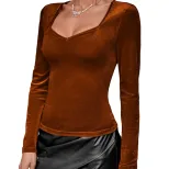 French Square Neck Long Sleeve T Shirt for Women Korean Style Slim Fit Versatile Soft Fabric Spr