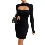 Bodycon Knit Mini Dress Long Sleeve Hollow Out Design Slim Fit Autumn Winter Fashion Wholesale A