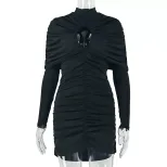 Fashionable Womens Bodycon Dress Sexy Hollow Out High Neck Long Sleeve Trendy for Parties and Ev