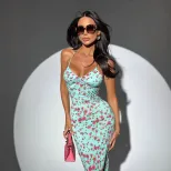 Floral Maxi Dress Slimming Fit Deep V Neck Sleeveless Elegant Spring Summer Vacation Wear Wholes