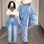 Loose Fit Wide Leg Denim Trousers Flattering Versatile Comfortable Casual Wear for Women Wholesa