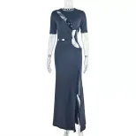Fashionable Womens Dress Hollow Out Asymmetrical Hem Ruched Design Elegant Evening Wear Wholesal
