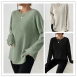 Casual Loose Fit Solid Color Sweater Round Neck Autumn Winter Comfortable Fabric Wholesale Avail