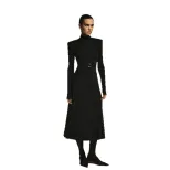 High Neck Long Sleeve A Line Dress Waist Defining Solid Color Elegant Design Autumn Winter Fashi