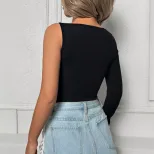 Womens Street Style T Shirt Unique Irregular Design Cropped Length Trendy Look Casual Wear for E