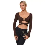 Womens Sexy Hollow Out Slim Fit Long Sleeve Knit Top Spring Summer Collection Trendy Casual Wear