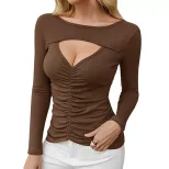 Womens Slim Fit Wrinkled T Shirt Simple Sexy Elegant Spring Summer Casual Wear Wholesale Availab