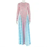 Floral Print A Line Dress Slim Fit Ruffled Round Neck Long Sleeve Elegant Casual Wear for Women