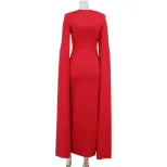 Elegant Long Dress Square Neck Water Sleeve Waist Cinching Solid Color Sexy Design Perfect for R