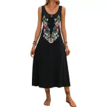 Floral Embroidered Sleeveless Dress Bohemian Style Versatile Design Trendy for Summer Wholesale