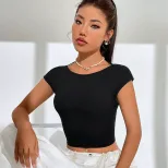 Womens Sexy Backless T Shirt Short Sleeve Sweet and Spicy Style Spring Summer Fashion Wholesale