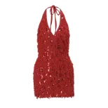 Elegant Sequin Bodycon Dress Sexy V Neck Backless Halter Style Spring Summer Cocktail or Party W