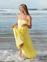 Chic Yellow Strapless Maxi Dress Elegant Sleeveless Summer Style Perfect for Petite Figures Whol