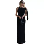 Sleeveless Bodycon Dress Solid Color Comfortable Fit Sexy Asymmetrical Shoulder Spring Summer Ca