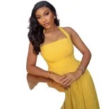 A Line Dress Waist Defining Slim Fit Pleated Solid Color Elegant Evening Wear for Parties OEM Av