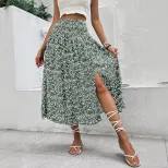 Summer Floral Midi Skirt Casual Fresh Style Blue Color Perfect for Vacation Wear Wholesale Avail