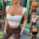 Slim Fit Square Neck Sleeveless T Shirt Trendy Design Short Length Soft Fabric Casual Wear for W