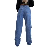 High Waisted Wide Leg Distressed Denim Jeans Trendy Loose Fit Casual Style Perfect for Everyday