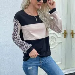 Loose Fit Leopard Print Long Sleeve T Shirt Stylish Autumn Design Casual Wear for Women Wholesal