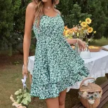 Floral Print Summer Dress Sweet Design Spaghetti Straps Vacation Style Available for Wholesale