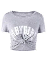 Womens Short Sleeve Cropped T Shirt Unique Letter Print Casual Style Perfect for Summer Outings