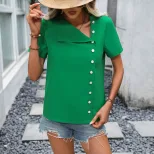 Casual Loose Fit Short Sleeve Shirt Solid Color Spring Summer Versatile Design Wholesale Availab