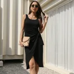Summer Womens Black Dress Sleeveless Irregular Hem Sexy Design Perfect for Parties and Events Wh