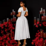 Elegant A Line Maxi Dress V Neck Short Sleeve Pleated Backless Perfect for Evening Events Wholes