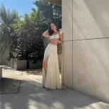 French Style Crop Top and High Waisted Skirt Set Slim Fit Sleeveless Beach Vacation Ready Wholes