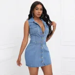 Casual Denim Dress Slim Fit Waist Defining Elegant Style Perfect for Everyday Wear Wholesale Ava
