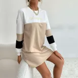 Long Sleeve Printed Color Block Dress Loose Fit Casual Style Comfortable Fabric Perfect for Ever