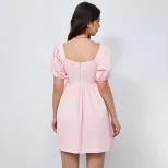 Womens Slim Fit V Neck Dress Elegant Ruching Waist Defining Stylish Design Perfect for Parties a