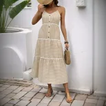 Layered Striped Midi Dress French Vacation Style Sleeveless Comfortable Fabric Perfect for Summe