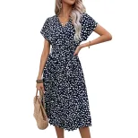 Summer Womens Leopard Print Dress Short Sleeve Casual Style Comfortable Fabric Wholesale Availab