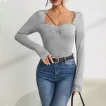 Womens Slim Fit Square Neck T Shirt Minimalist Design Versatile Style Spring Summer Essential Wh