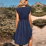 Polka Dot Ruffled Dress Short Sleeve Round Neck Summer Fashion Casual Wear for Women Wholesale A