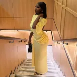 Backless Maxi Dress Sexy Solid Color Loose Fit Comfortable Side Slit Adjustable Straps Perfect f